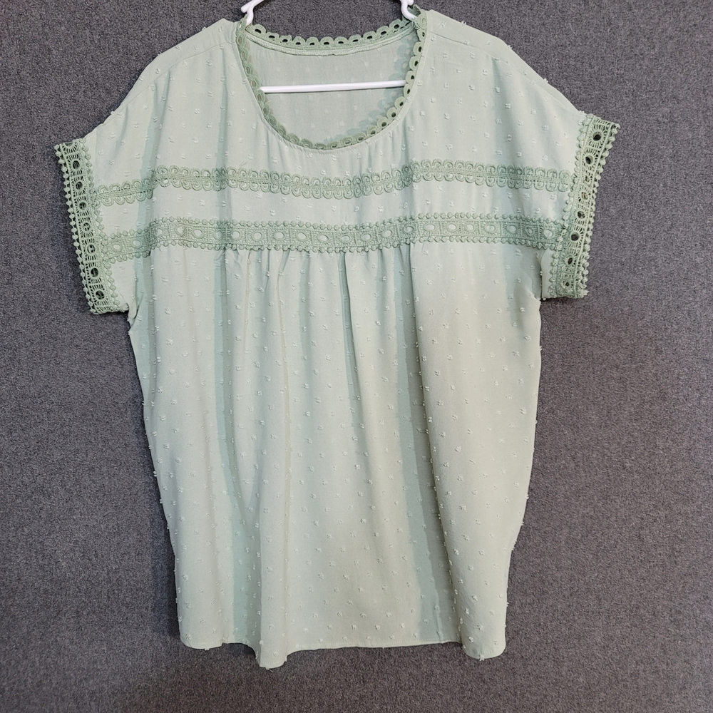Mint Green Lace Trim Women's Top